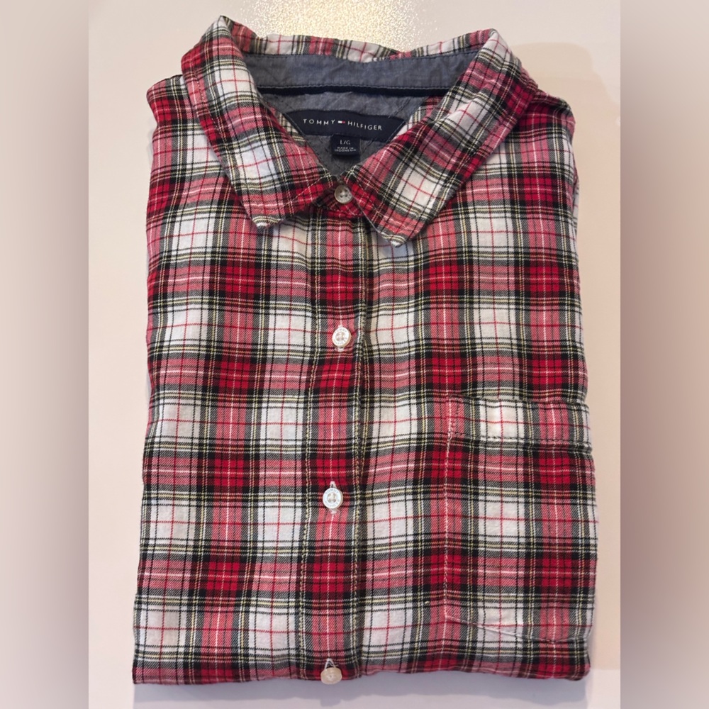Tommy Hilfiger Red and White Plaid Shirt